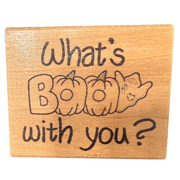 VTG Halloween Darcie Hunter 1994 "Whats Boo With You?" Wooden Rubber Stamp - Picture 1 of 4